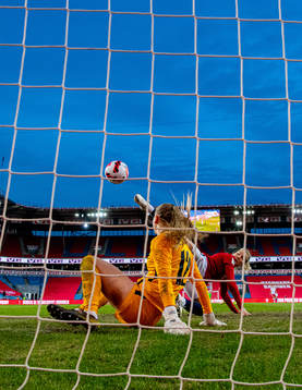 Ada Hegerberg of Norway sees her attempt being saved by