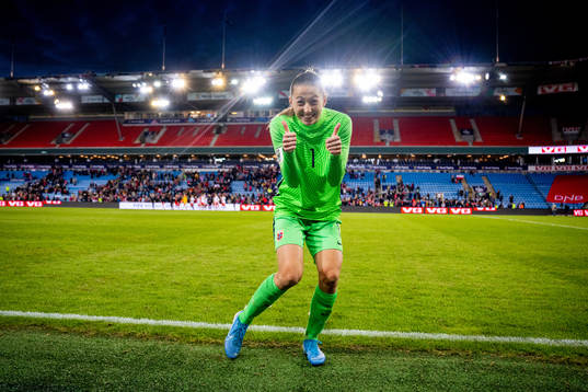 Goalkeeper Cecilie Fiskerstrand of Norway celebrates