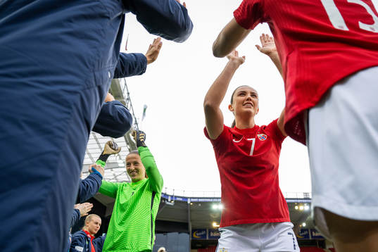 Goalkeeper Cecilie Fiskerstrand and Ingrid Syrstad Engen of