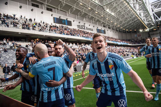 Djurgårdens Emmanuel Banda, Joel Asoro, Magnus Eriksson,