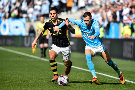s Nicolas Stefanelli och Malmö FFs Veljko Birmancevic