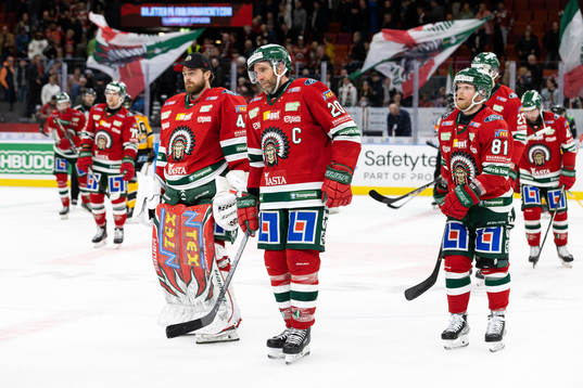 Frölundas målvakt Niklas Rubin, Joel Lundqvist och Ryan