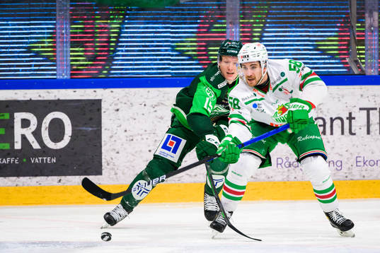 Färjestads Gustav Rydahl och Rögles Ryan McKiernan