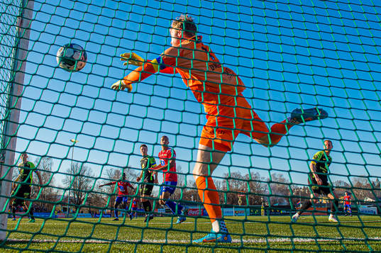 Johnny Buduson of Skeid scores the 1-1 goal behind