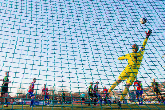 Vegard Leikvoll Moberg of Brann scores the 2-3 goal
