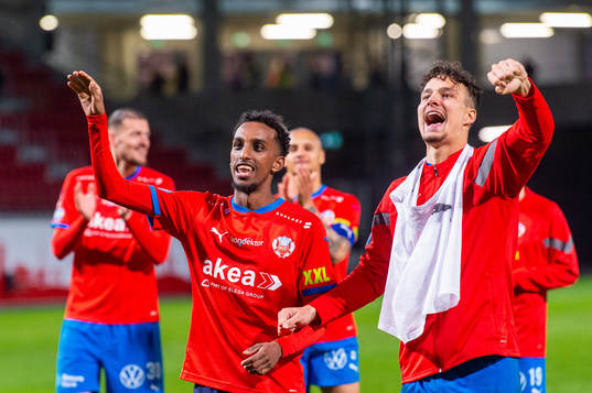 Helsingborgs Taha Ali och Assad Al Hamlawi jublar