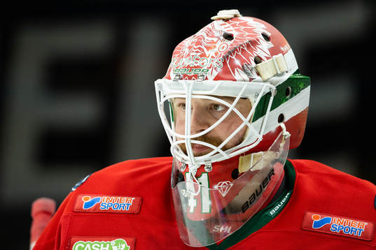 Frölundas målvakt Niklas Rubin innan semifinal fyra i SHL