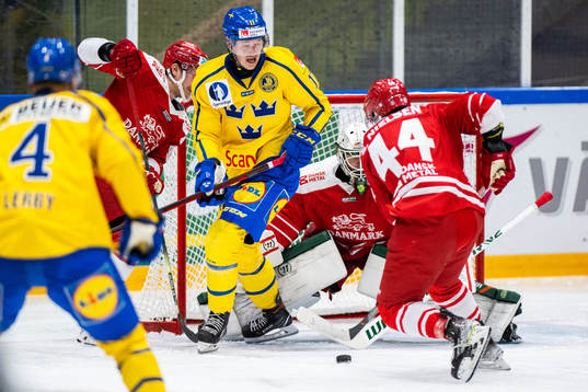 Henrik Törnqvist of Sweden in front of goalkeeper Frederik