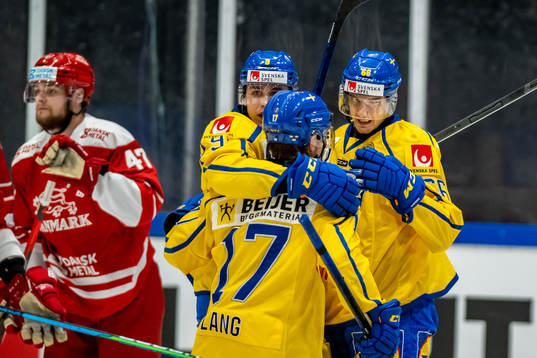 Nils Åman of Sweden celebrates 2-2