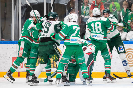 Rögles och Färjestads spelare bråkar