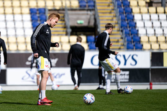 Falkenbergs Linus Borgström före fotbollsmatchen i Ettan
