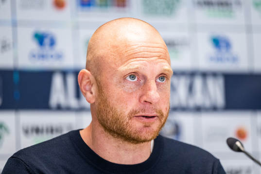 Mjällbys tränare Andreas Brännström på presskonferensen