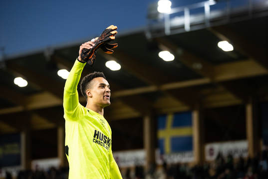 Hammarbys målvakt Oliver Dovin jublar