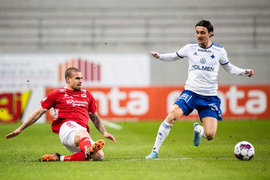 Kalmars Douglas Bergqvist och IFK Norrköpings Jonathan Levi