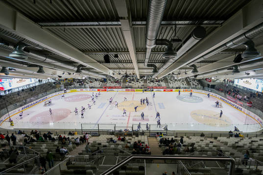 Interior view of Steffl Arena at warm up