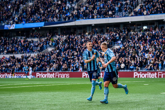 Djurgårdens Haris Radetinac och Victor Edvardsen jublar