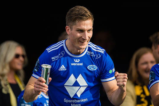 Kristoffer Haugen of Molde celebrates with the trophy