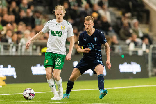 Hammarbys Gustav Ludwigson och Malmö FFs Felix Beijmo