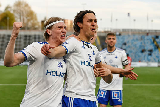IFK Norrköpings Daniel Fritz Eid och Jonathan Levi jublar