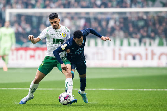 Hammarbys Astrit Selmani och Malmö FFs Martin Olsson