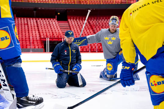 Goalie coach Stefan Ladhe of the Swedish national ice