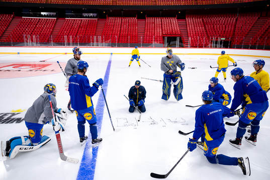 Goalie coach Stefan Ladhe of the Swedish national ice