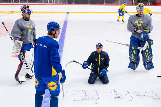 Goalie coach Stefan Ladhe of the Swedish national ice