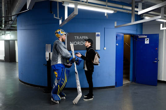 Goalkeeper Magnus Hellberg of the Swedish national ice