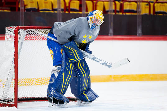 Goalkeeper Magnus Hellberg of the Swedish national ice