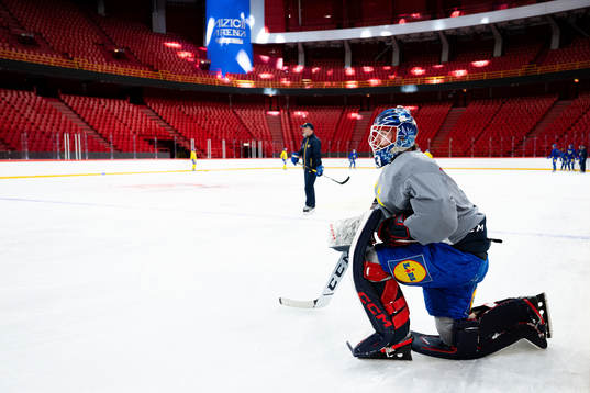 Goalkeeper Marcus Högberg of the Swedish national ice