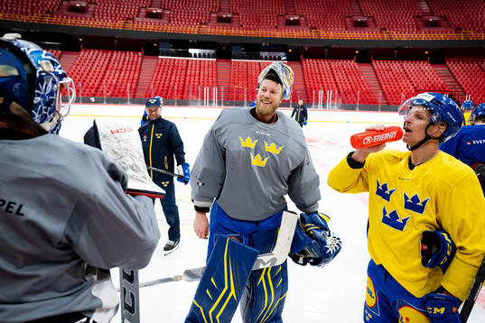 Goalkeeper Magnus Hellberg of the Swedish national ice