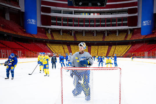 Goalkeeper Magnus Hellberg of the Swedish national ice