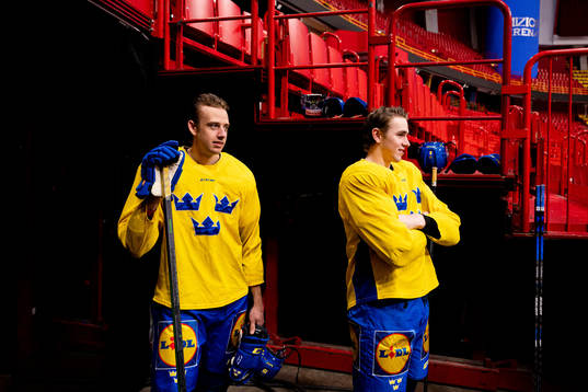 Filip Roos and Linus Karlsson of the Swedish national ice