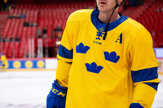 Players of Sweden with a retro jersey