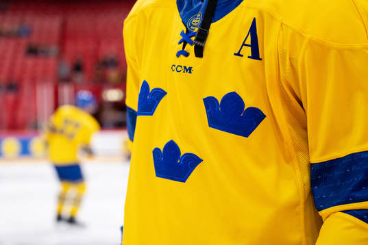 Players of Sweden with a retro jersey