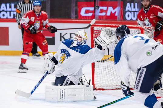Goalkeeper Jussi Olkinuora of Finland