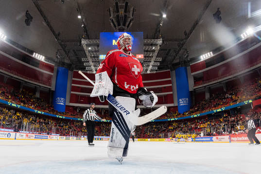 Goalkeeper Reto Berra of Switzerland looks dejected