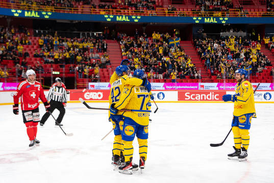 Emil Bemström of Sweden celebrates the 1-2 goal