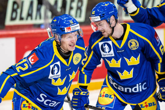 Max Friberg and Joel Kellman of Sweden celebrates 1-0