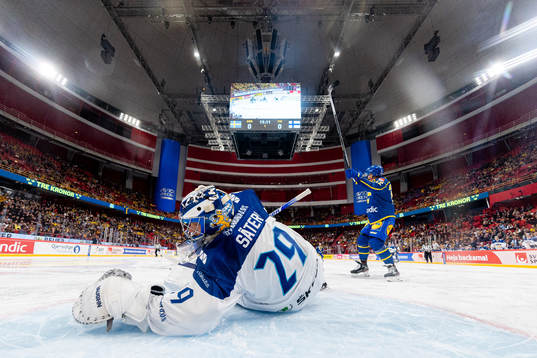 Goalkeeper Harri Säteri of Finland looks dejected