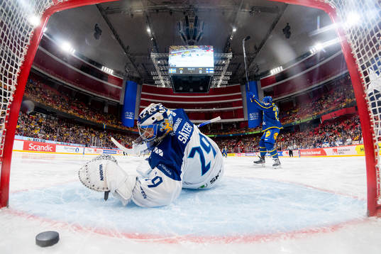 Goalkeeper Harri Säteri of Finland looks dejected