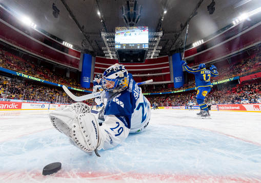 Goalkeeper Harri Säteri of Finland looks dejected