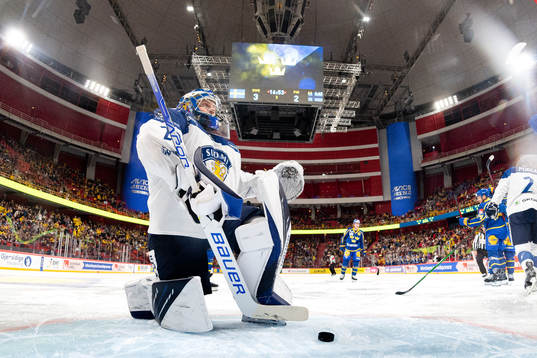 Goalkeeper Harri Säteri of Finland looks dejected