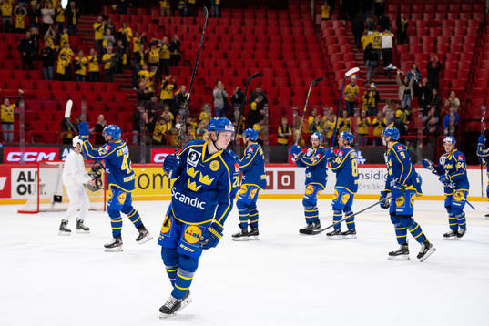 Rasmus Dahlin of Sweden celebrates