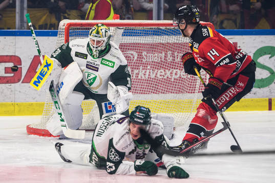 Färjestads målvakt Dominik Furch och Luleås Jonas