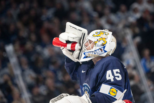 Goaltender Juho Olkinuora of Finland