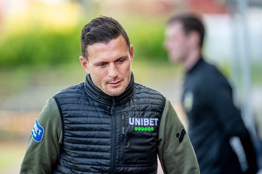 Trelleborgs tränare Kristian Haynes innan fotbollsmatchen