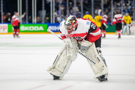 Bernhard Starkbaum of Austria looks dejected