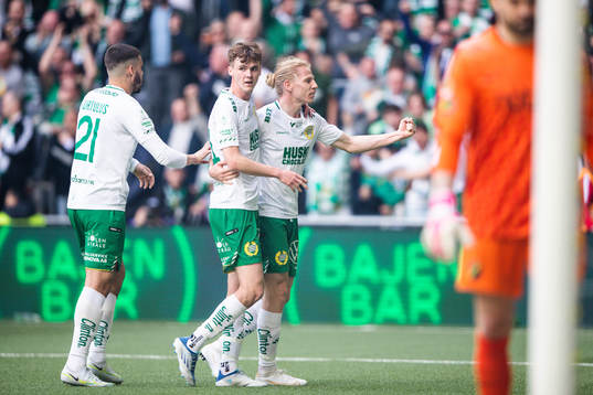 Hammarbys Williot Swedberg och Gustav Ludwigson jublar