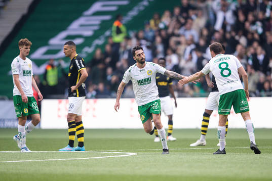 Hammarbys Nahir Besara och Jeppe Andrup Andersen jublar